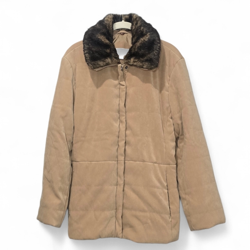 Jones New York Puffer Style Winter Coat Faux Fur Collar Size‎ Medium